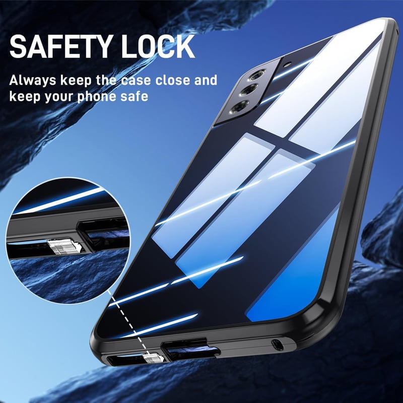 Samsung Galaxy S21 5G mágneses tok - 360°-os védelem, edzett üveg, alumínium keret (fekete)
