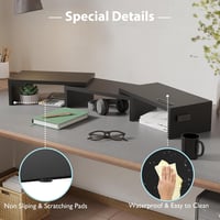 BONTEC Dupla Monitor Állvány - Állítható Magasságú és Szögű Fa Asztali Szervező Telefontartóval, Kábelrendezővel PC Monitorhoz, Laptophoz, 5 6