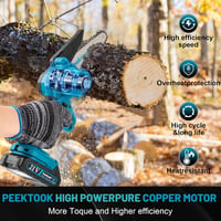 Peektook 6 hüvelykes akkumulátoros mini láncfűrész 1000W, 4000 mAh, 2 lánc és biztonsági zár - Blue 2