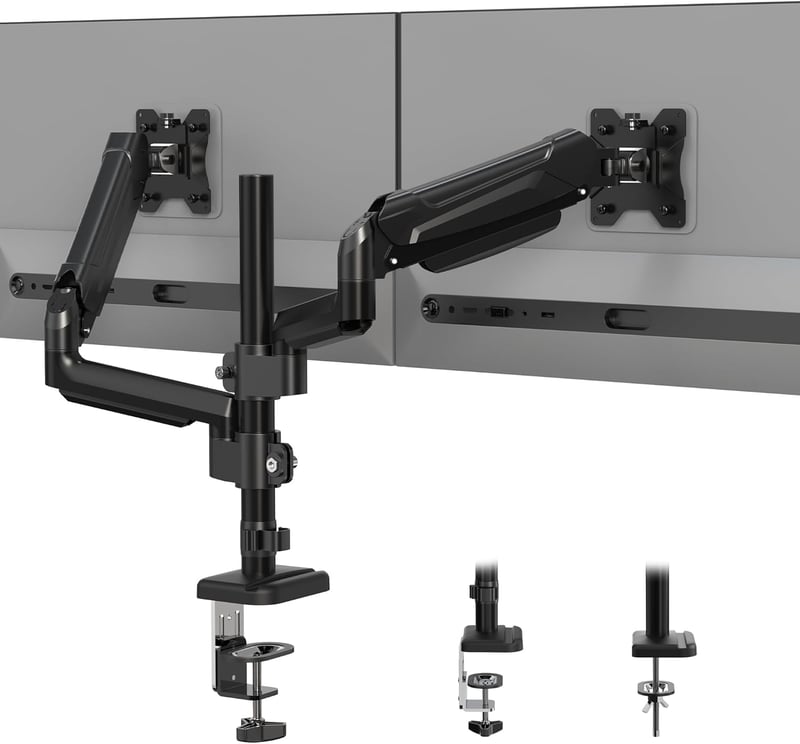 BONTEC Dupla Monitortartó Kar 13-32" LED/LCD Képernyőkhöz, Gázrugós, Kábelrendezővel