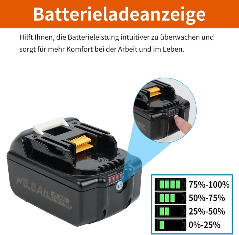 BXOXD Makita Kompatibilis 18V 5.5Ah Li-ion Akkumulátor Szett - 2 db Pótakkumulátor + DC18RC Gyorstöltő - BL1850 BL1860 Szerszámgépekhez