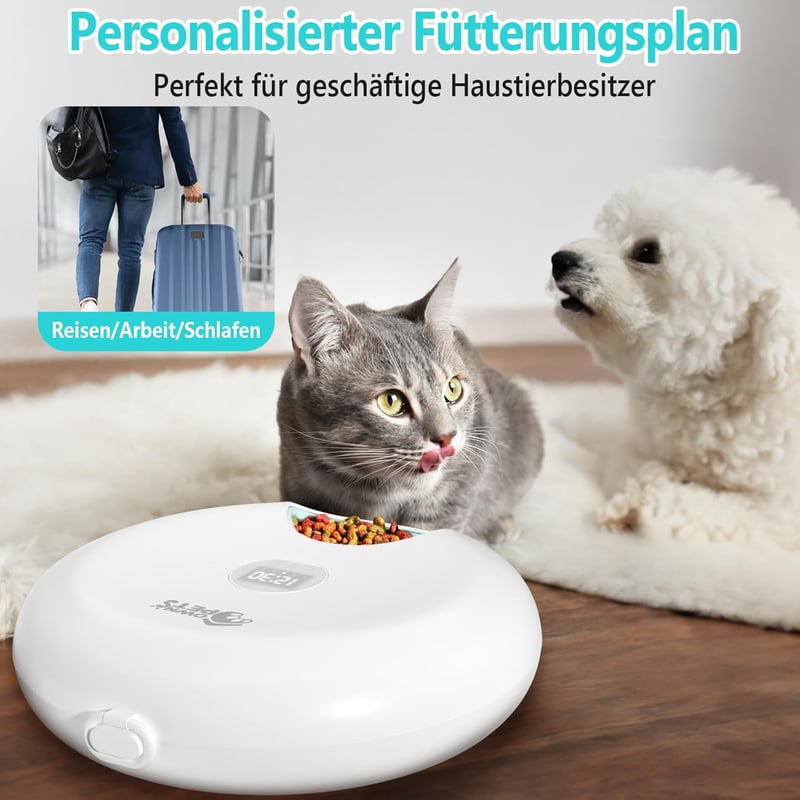 Ownpets Automata Macska Etetőtál Nedves és Száraz Eledelhez - 6 Adagos Időzíthető Etető Hűtőakkukkal, Mancsbarát Kialakítás, Kisebb Fajtákna