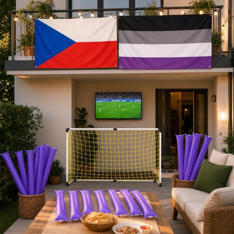 Navijački paket za balkon: češka zastava + aseksualna zastava + 20x navijački štapovi + mreža za gol