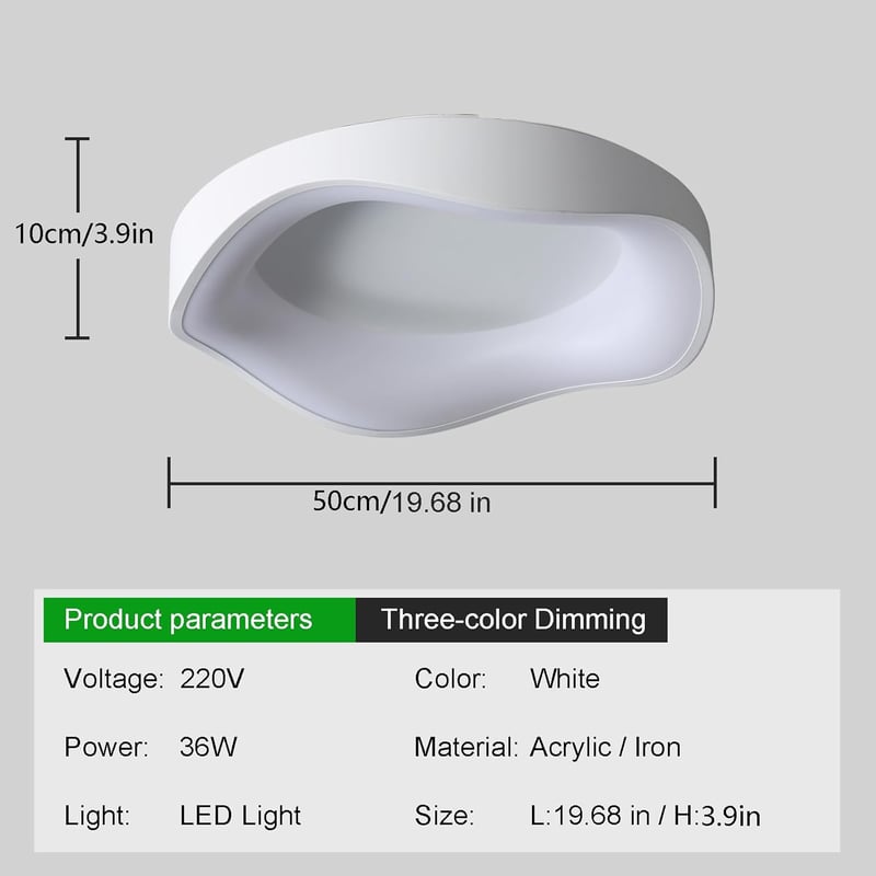 meibeileil Modern LED Mennyezeti Lámpa, 50 cm, Szabályozható Fényerő, 3000K-6500K, 5000 Lumen, Érintésvezérelt, Nappali, Hálószoba, Konyha
