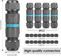 HOSPAOP IP68 Vízálló Kábel Csatlakozó - 3 Pólusú Földkábel Elosztó Doboz 5-12 mm Átmérőjű Kábelekhez - Kültéri Vízálló Kötődoboz, 4 db, Feke 6