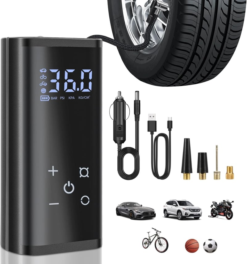 YUGUANG 150 PSI elektromos légpumpa 6000 mAh akkumulátorral, érintőképernyő és LED világítás