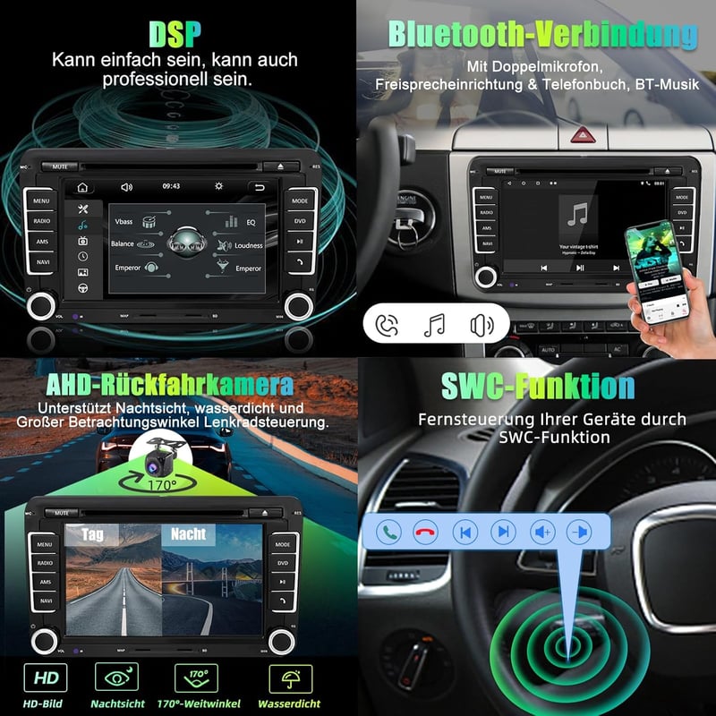 Volkswagen 7" érintőképernyős autórádió CarPlay és Android Auto támogatással - Polo, Passat, Tiguan, EOS
