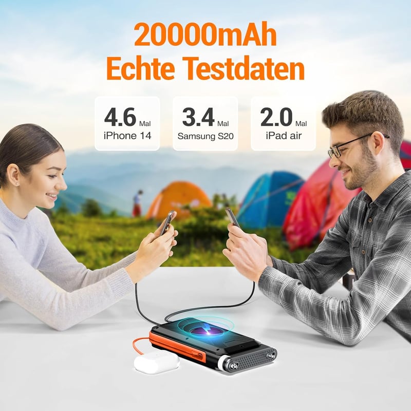 BLAVOR 20000 mAh-s Napelemes Powerbank 4in1 Vezeték Nélküli Töltéssel és FM Rádióval