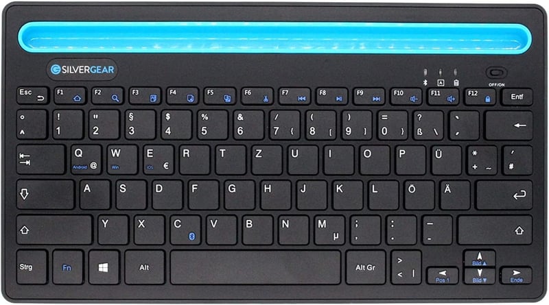 Silvergear vezeték nélküli billentyűzet telefon- és tablettartóval, QWERTZ, fekete