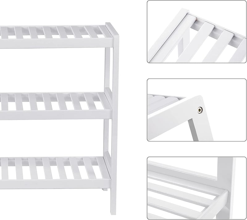 SONGMICS Bambusz Cipőtartó 3 Polcos Fehér 70x55cm Előszoba Hálószoba Nappali - 70 x 55 x 26 cm, White