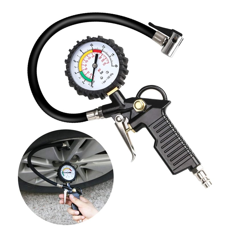 URAQT Digitális Nyomásmérő 220 PSI Gumiabroncs Inflálóval és Szelepcsere Szerszámmal