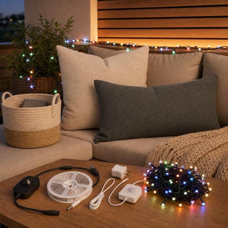 LED balík pre útulný domov: 1x stmievač + 5m LED pás + 21m svetelná reťaz + 2x obliečka + 1x košík