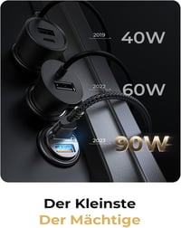LISEN 90W-os USB szivargyújtó adapter autóba, iPhone és Samsung kompatibilis 4