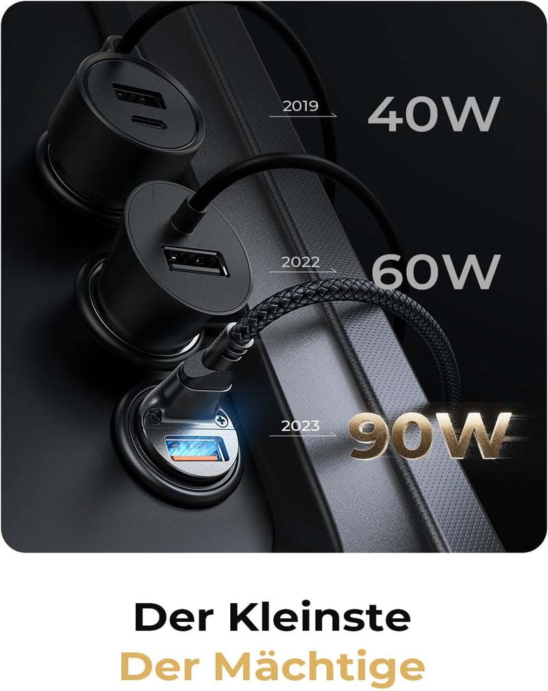 LISEN 90W-os USB szivargyújtó adapter autóba, iPhone és Samsung kompatibilis