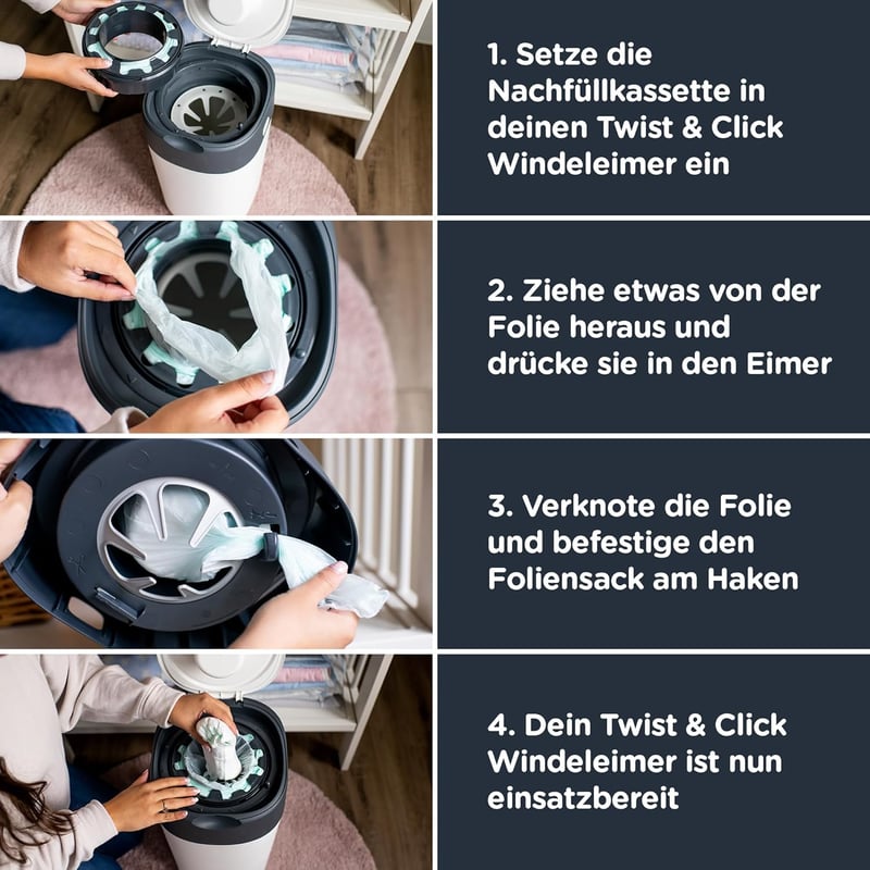 Tommee Tippee Utántöltő Kazetták Twist & Click Pelenkakuka Rendszerhez - Antibakteriális Greenfilm, 6 db Csomag