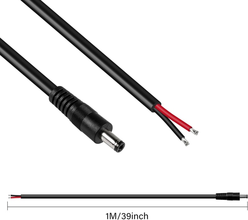GINTOOYUN DC Tápkábel 5.5x2.1mm - 3 Láb Hosszú Csupasz Végű Adapter Kábel CCTV Biztonsági Kamerákhoz, LED Szalagokhoz, DVR Rendszerekhez (2 