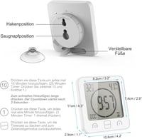 VORRINC Vízálló Digitális Fürdőszobai Óra - LCD Kijelzős Időmérő Hőmérséklet és Páratartalom Kijelzéssel Konyhába, Zuhanyzóba 6
