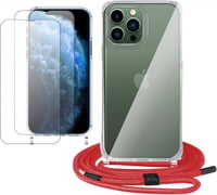 Apple iPhone 13 Pro Védőcsomag: Ütésálló Tok, Üvegfólia, Piros Pánt 1