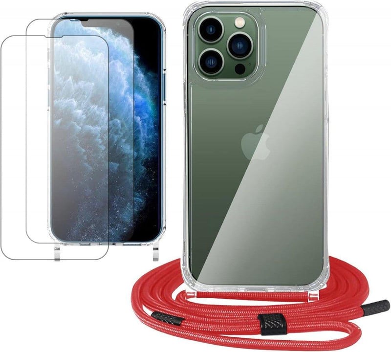 Apple iPhone 13 Pro Védőcsomag: Ütésálló Tok, Üvegfólia, Piros Pánt