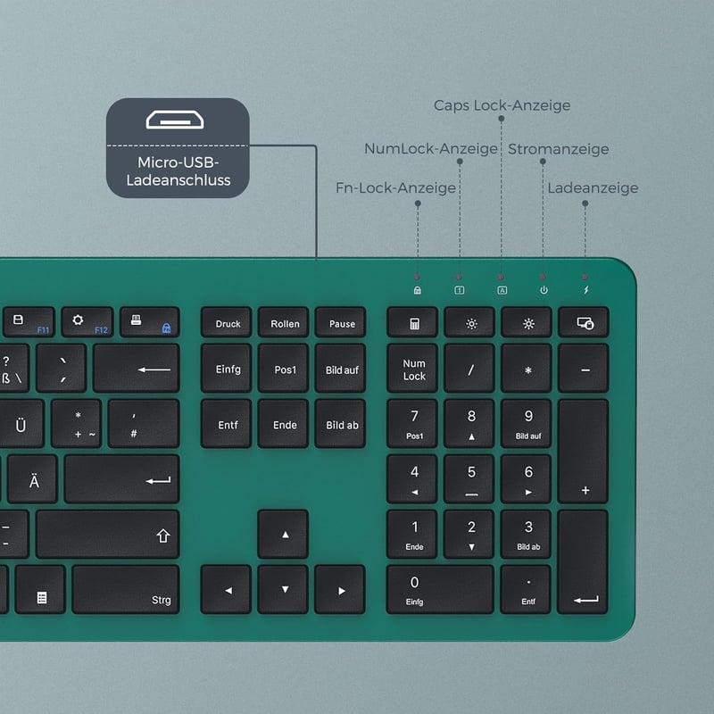 seenda Vezeték Nélküli Billentyűzet-Egér Szett, Újratölthető, Ultravékony, Ergonomikus, Szilikon Porvédővel, PC/Laptop/Smart TV, Német QWERT