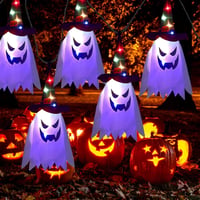 Sunshine smile Halloween Kültéri Dekoráció - 5db Világító Függő Szellem Szett - Boszorkánykalap és Szellemdíszek Kertbe, Fára, Partira - Újr 5
