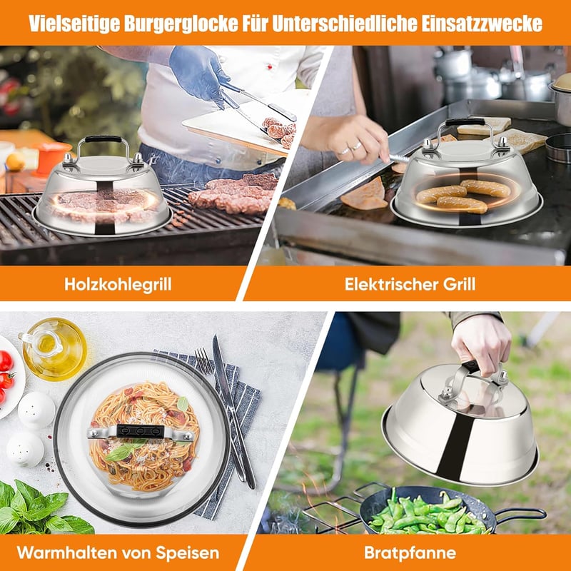 Homikit Rozsdamentes Acél Burger Harang Szett (2db) - Hőálló Szilikon Fogantyúval, 22,8 cm - Teppanyaki, Grill és Konyhai Használatra, Mosog