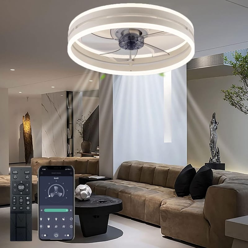 Revneey Mennyezeti Ventilátor Lámpával - 72W Szabályozható LED, Távirányítóval és Applikációval, 6 Sebességű, Időzítővel, Hálószobába, Nappa