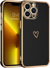 iPhone 13 Pro Szívecskés Ütésálló Tok - Fekete-Rosegold Szilikon Védőtok 1