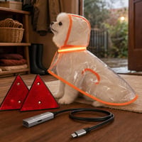 Set na venčenie v daždi: pršiplášť + LED obojok + 2x odrazka + 10m USB-C kábel 1