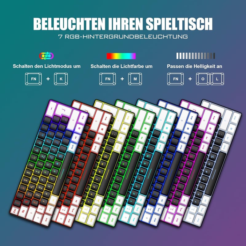 RedThunder 60% RGB Vezetékes Gamer Billentyűzet és Egér Szett, Mini Billentyűzet DE Kiosztással, 7200 DPI Ultrakönnyű Méhsejt Egér PC Mac PS