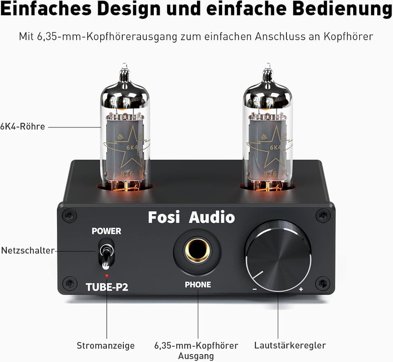 Fosi Audio P2 csöves fejhallgató-erősítő, alacsony zajszintű Hi-Fi előerősítő