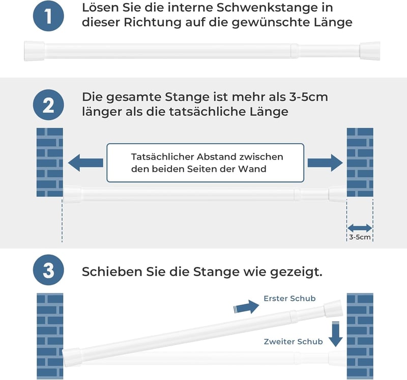 QINGYUN Fúrás Nélküli Teleszkópos Függönyrúd Szett, 2 db, 68-100 cm, Fehér, Rugós Rögzítés, Ablakra, Szekrényre, Konyhába
