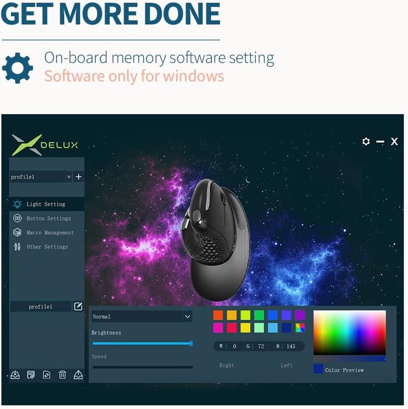 DeLUX M618XSU ergonomikus függőleges egér RGB fénnyel, csuklótámasszal, 4000 DPI