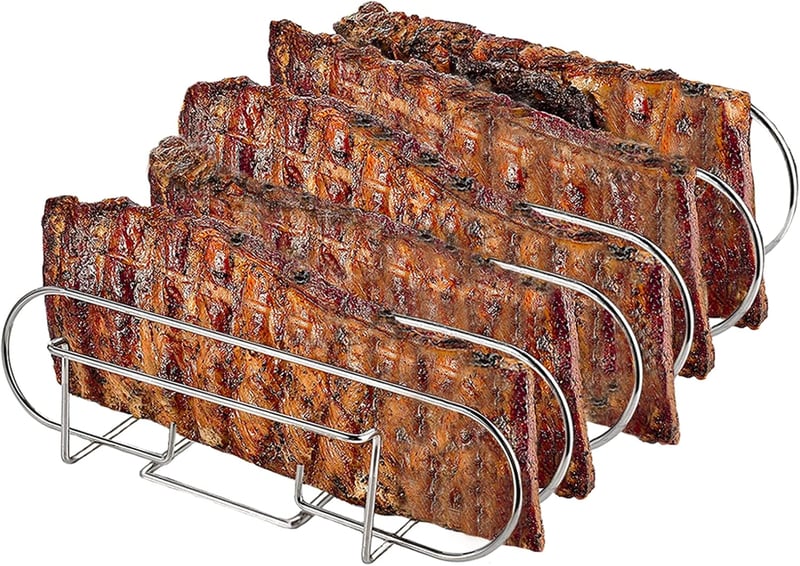 LyximGss Rozsdamentes Acél Oldalas Tartó - 5 Bordához Tervezett Grillező Kiegészítő Gáz és Faszenes Grillhez - Mosogatógépben Mosható, 33x29