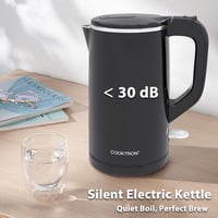COOKTRON Rozsdamentes Acél Vízforraló 1,7L - Ultracsendes 30dB, Dupla Falú, Gyors Melegítés, BPA-mentes, Hideg Tapintású, Fekete 2