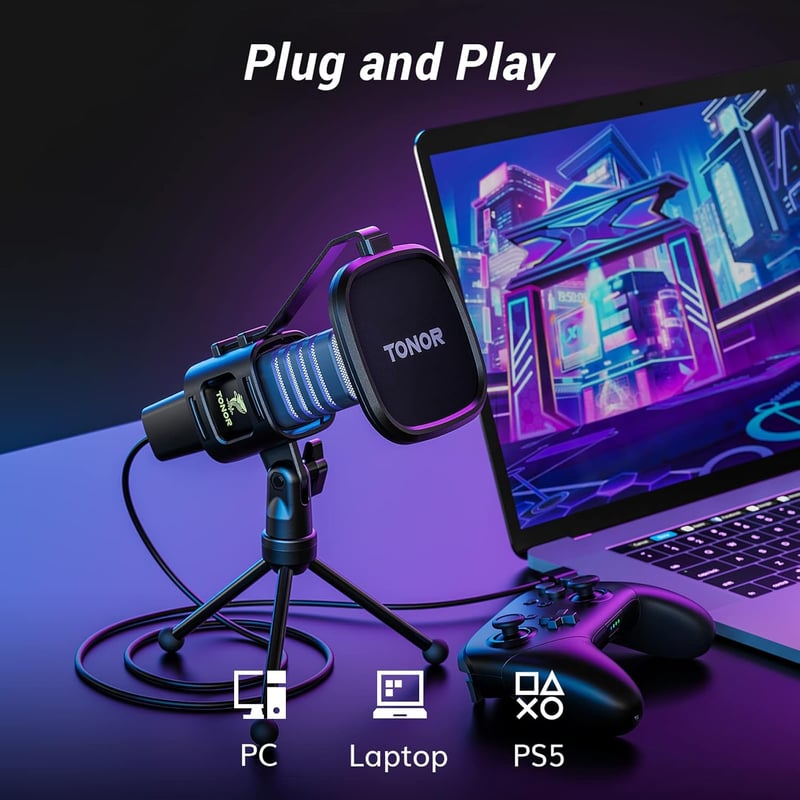 TONOR RGB USB Gamer Mikrofon Szett Állvánnyal - PC, PS4, PS5 Kompatibilis
