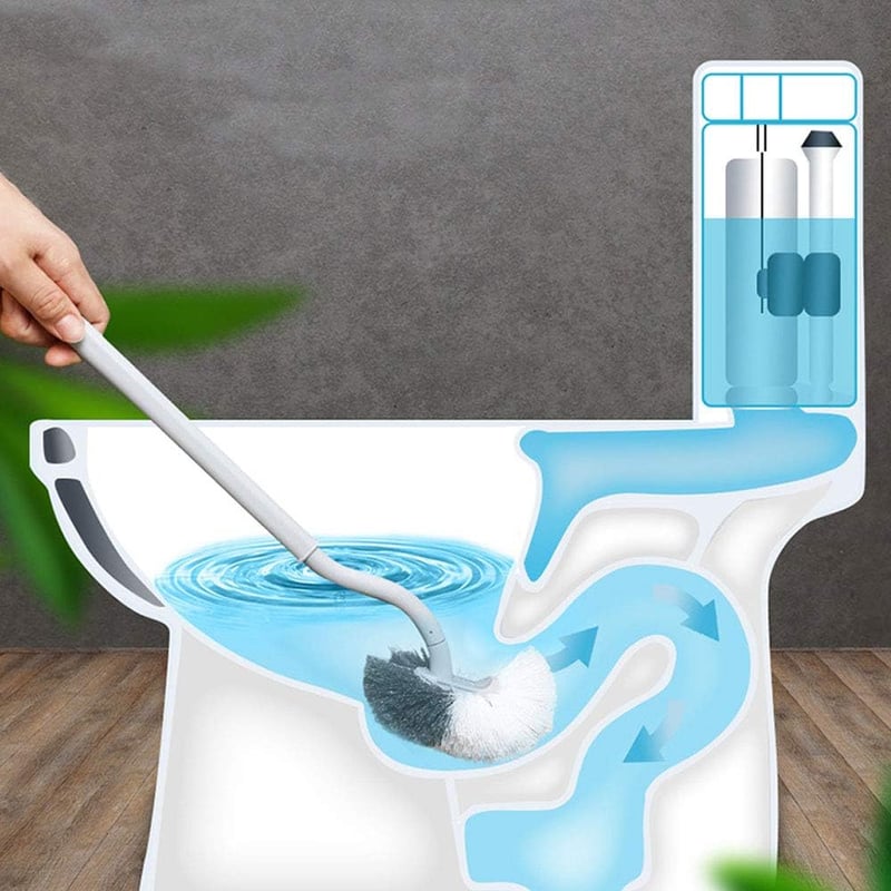 Erős sörtéjű, hajlított WC kefe szett peremtisztítóval - 2 db