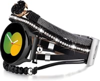 VISOOM Boho Bőr Karkötő Samsung Galaxy Watch 7/6/5/4 Órához - 20mm Gyöngyös Többrétegű Szíj 40-47mm Modellekhez, Fekete 7