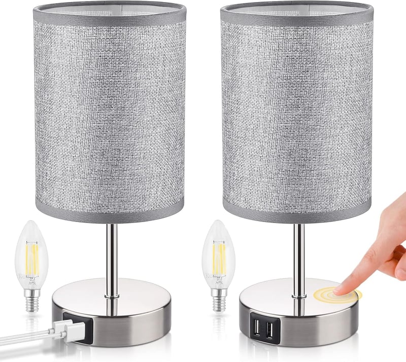 ShuBel érintős éjjeli lámpa szett: 2 db USB-s, fényerőszabályozós LED asztali lámpa, szürke