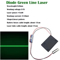 CTRICALVER 520 nm Zöld Lézer Vonal Modul 3-5V Fémházas Dióda Meghajtóval, 15 cm Kábellel, Sorkapcsokkal és Elemtartóval DIY Projektekhez - 520nm 3-5V Grün Laserlinie, 520 Nm 3-5 V Green Laser Line 3