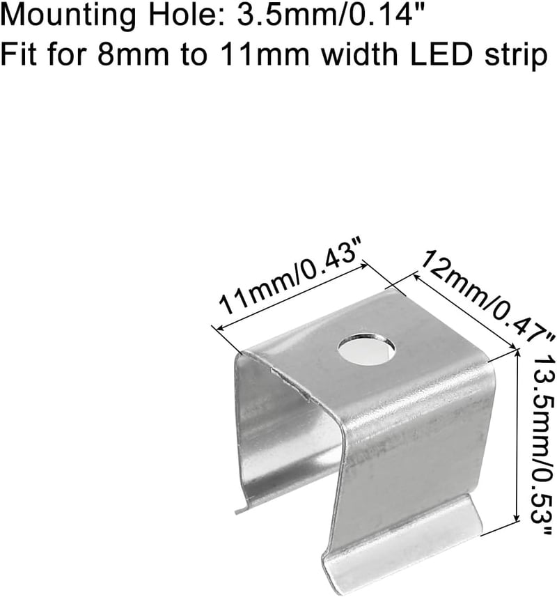 sourcing map 50 db Rozsdamentes Acél LED Szalag Rögzítő Klipsz, 8-11 mm Vízálló LED Csíkokhoz, U-alakú Fali Tartókonzol, Ezüst
