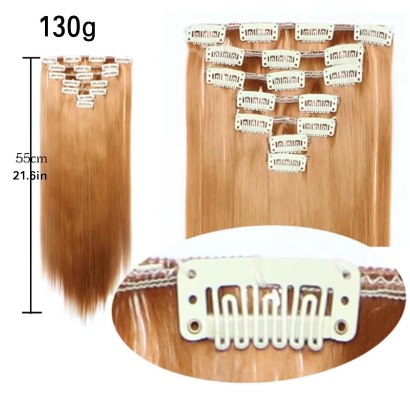 iLUU Rézvörös Egyenes Clip-in Hajhosszabbítás Szett - 56cm, 130g, 7 részes, Hőálló Szintetikus