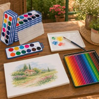 Set za akvarel: 1x kist + 12 boja + keramička paleta + A3 blok + 36 drvenih bojica 1