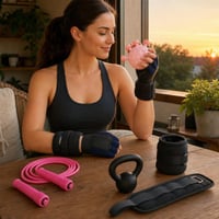 Domáci fitnes balík: 1x závažia + 1x posilňovač prstov + 1x švihadlo + 1x rukavice + 1x kettlebell 1