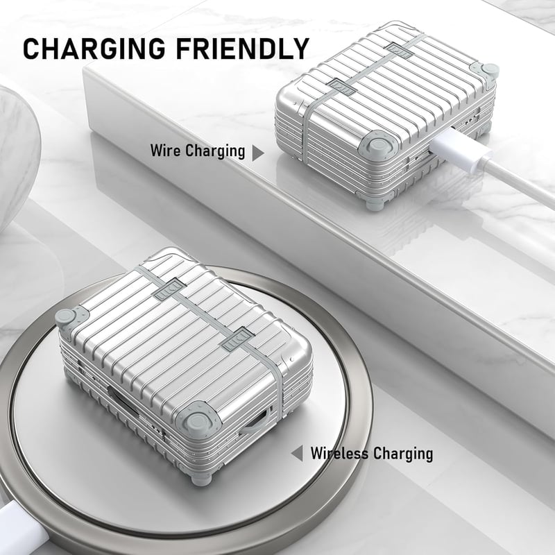 VISOOM Airpods Pro 2/1 Tok - Ezüst Bőrönd Dizájn TPU Védőtok, Vezeték Nélküli Töltés, Karabinerrel és DIY Matricákkal, Ütésálló

AI: I've cr