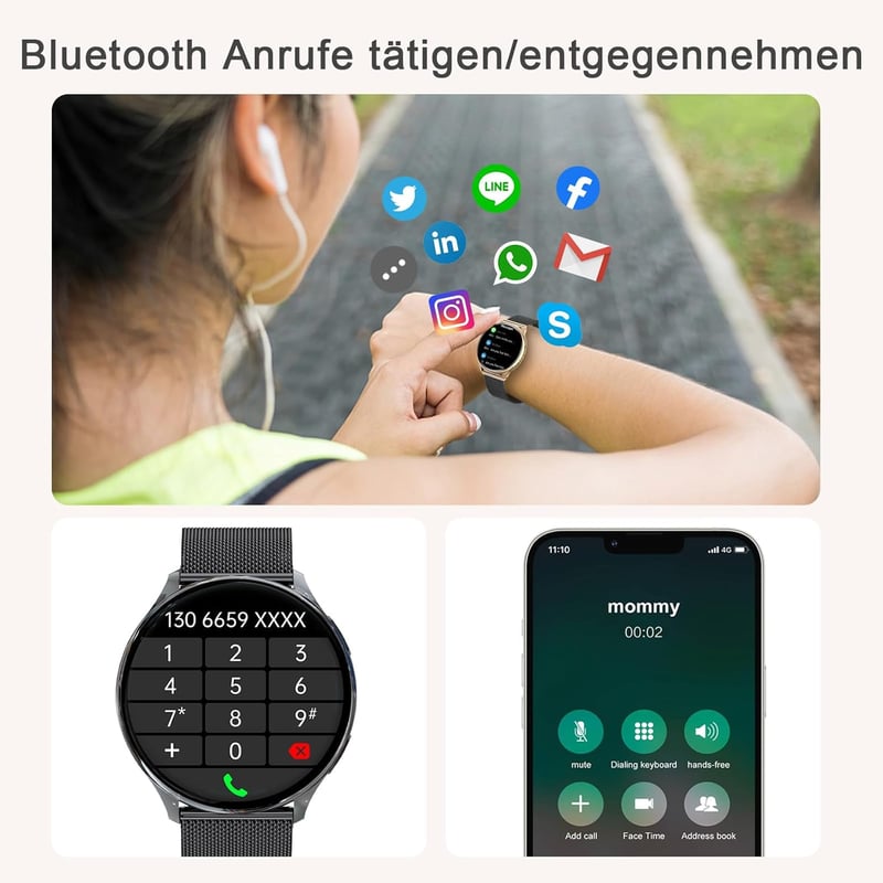 fitonyo Okosóra Nőknek - 1,32" AMOLED Kijelző, Híváskezelés, 120 Sportmód, Egészségfigyelés, Android/iOS, Fekete