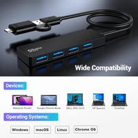 Qhou 4 Portos USB 3.0 Hub - Gyors Adatátvitel, USB-C Csatlakozás 5