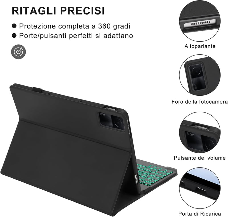 Xiaomi Redmi Pad 10.61 Bluetooth billentyűzetes tok - Levehető, háttérvilágítású, QWERTY, fekete
