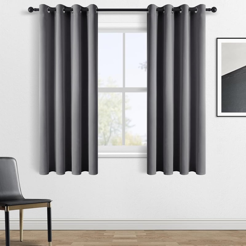 Sötétítő függöny szett - Rövid, szürke, fényáteresztést gátló, erkélyajtóra, 160x140 cm, 2 db