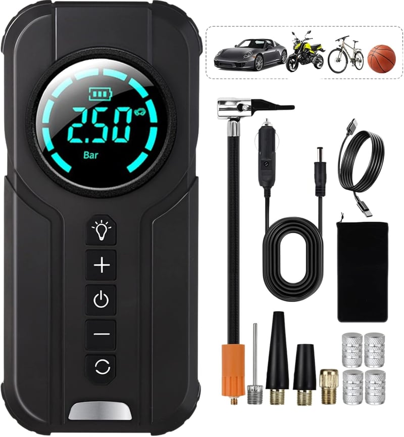 VICKSONGS 180PSI Elektromos Kerékpárpumpa, 7200mAh Akkus Kompresszor Autóhoz, Biciklihez